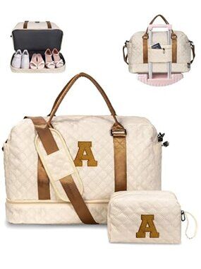 Personalized Letter A Duffle Bag Shoe Compartment Travel Weekender Gym Tote Bag